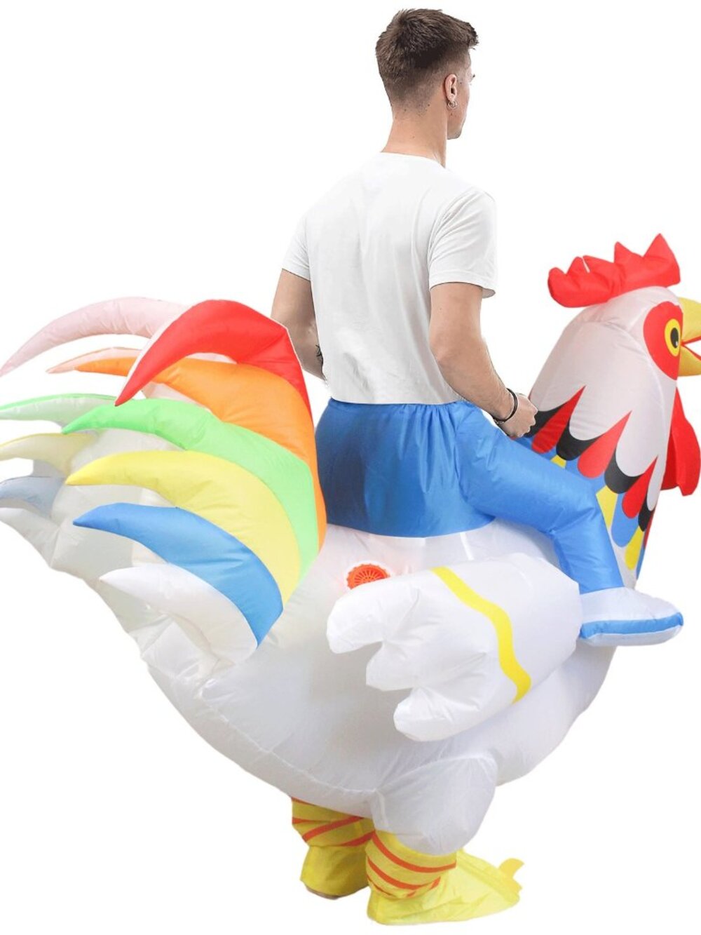 Cheerova Rooster Ride-On Inflatable Halloween Costume – White One Size